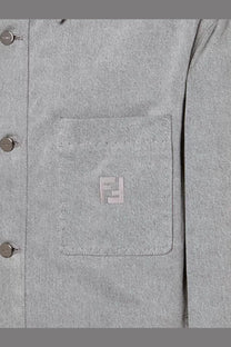 Fendi men’s stone bleached grey denim jacket with subtle embroidered logo on the chest pocket