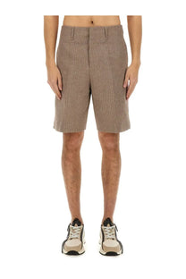 Fendi men’s jacquard bermuda shorts beige with brown textured fabric and subtle white dot pattern