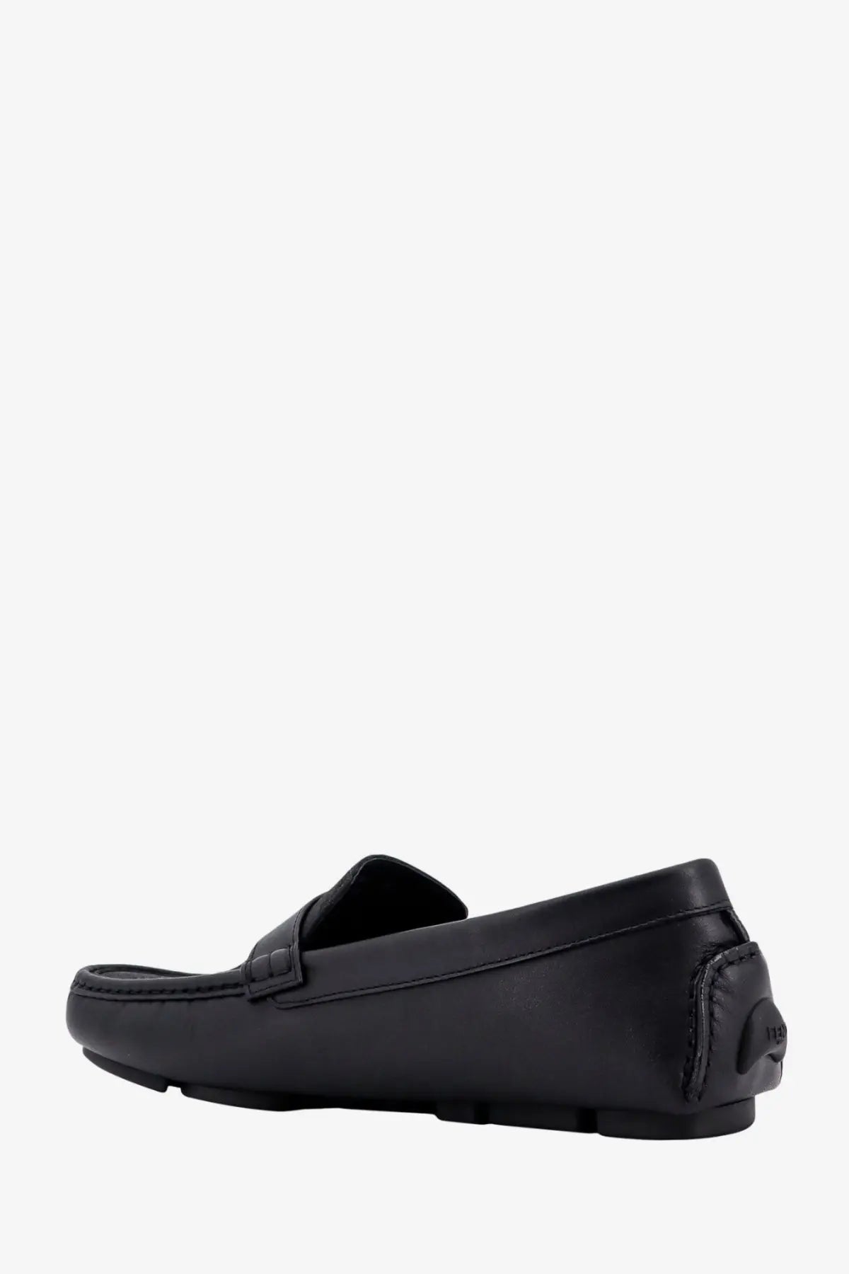 Fendi men’s black leather and canvas loafers with sleek minimalist design and subtle stitching details