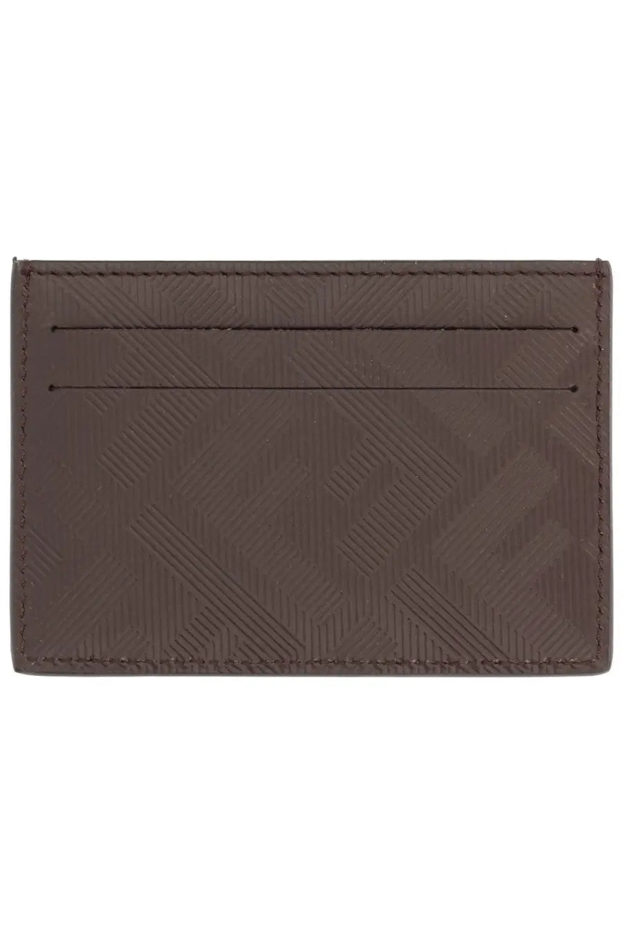 Fendi men’s leather card holder in brown with embossed diagonal pattern and stitched edges