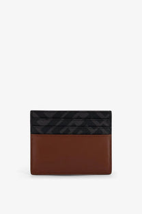 Fendi men’s brown leather and ff fabric card holder with black geometric pattern on top half