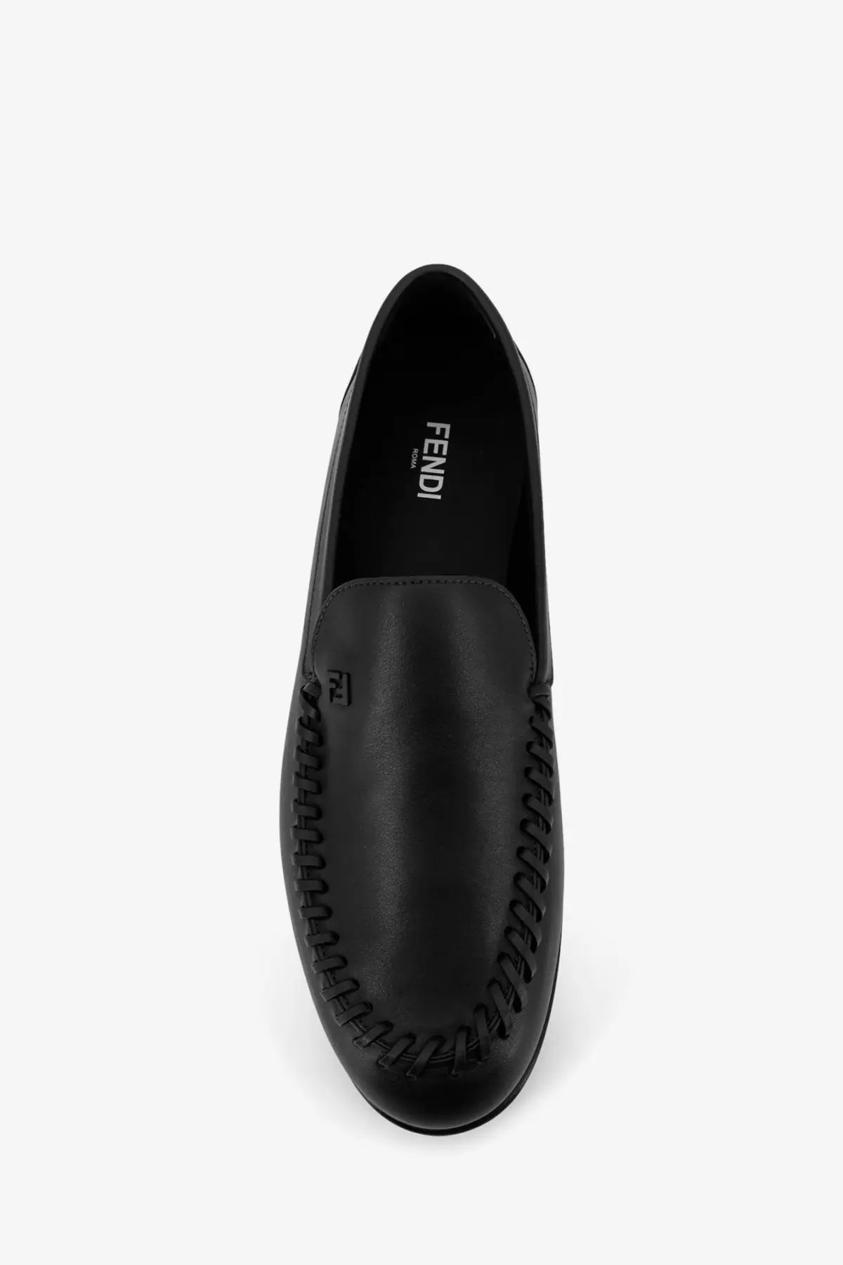 Fendi men’s black leather loafers with distinctive stitched detailing and subtle logo embossed on the vamp