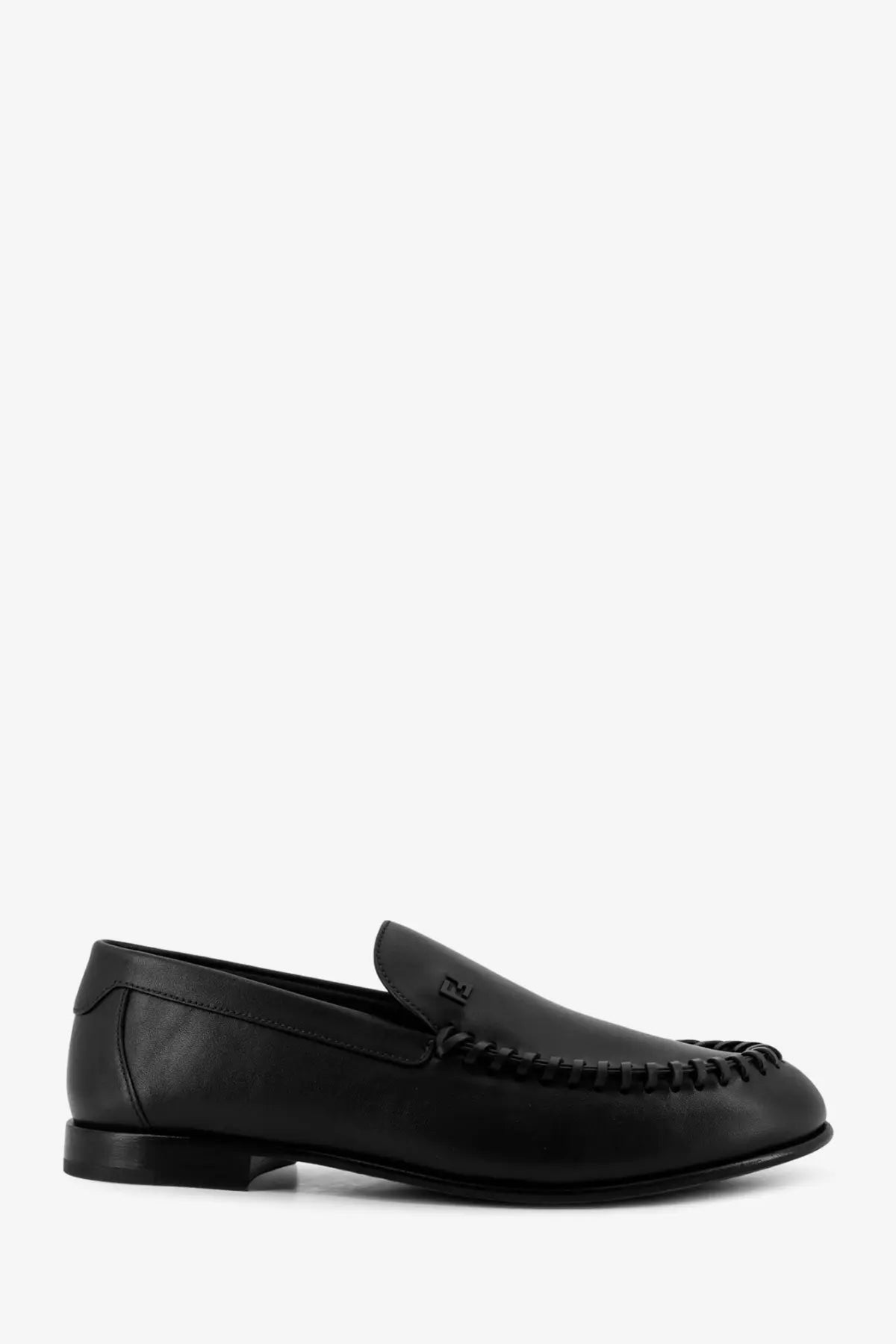 Fendi men’s black leather loafer with stitched toe cap and subtle brand logo on the vamp