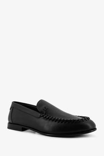 Fendi men’s black leather loafer with stitched toe cap and subtle brand logo on the vamp