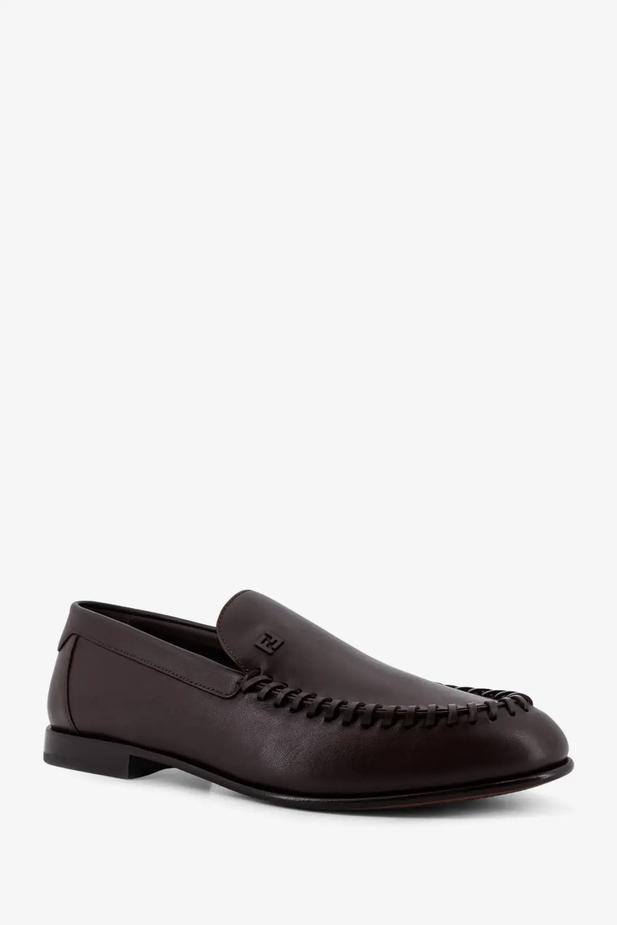 Fendi men’s brown leather loafers with stitched toe cap and subtle brand logo on the vamp