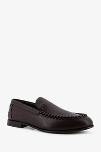 Fendi men’s brown leather loafers with stitched toe cap and subtle brand logo on the vamp