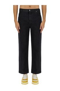 Fendi men’s long black denim jeans with straight-leg cut and classic five-pocket design