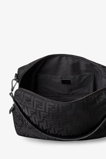 Black Fendi men’s Lui large crossbody bag with FF nylon logo pattern and zipper closure in sleek structured design