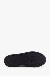 Black rubber sole with embossed fendi logo and circular pattern on fendi men’s match ff jacquard fabric suede sneakers