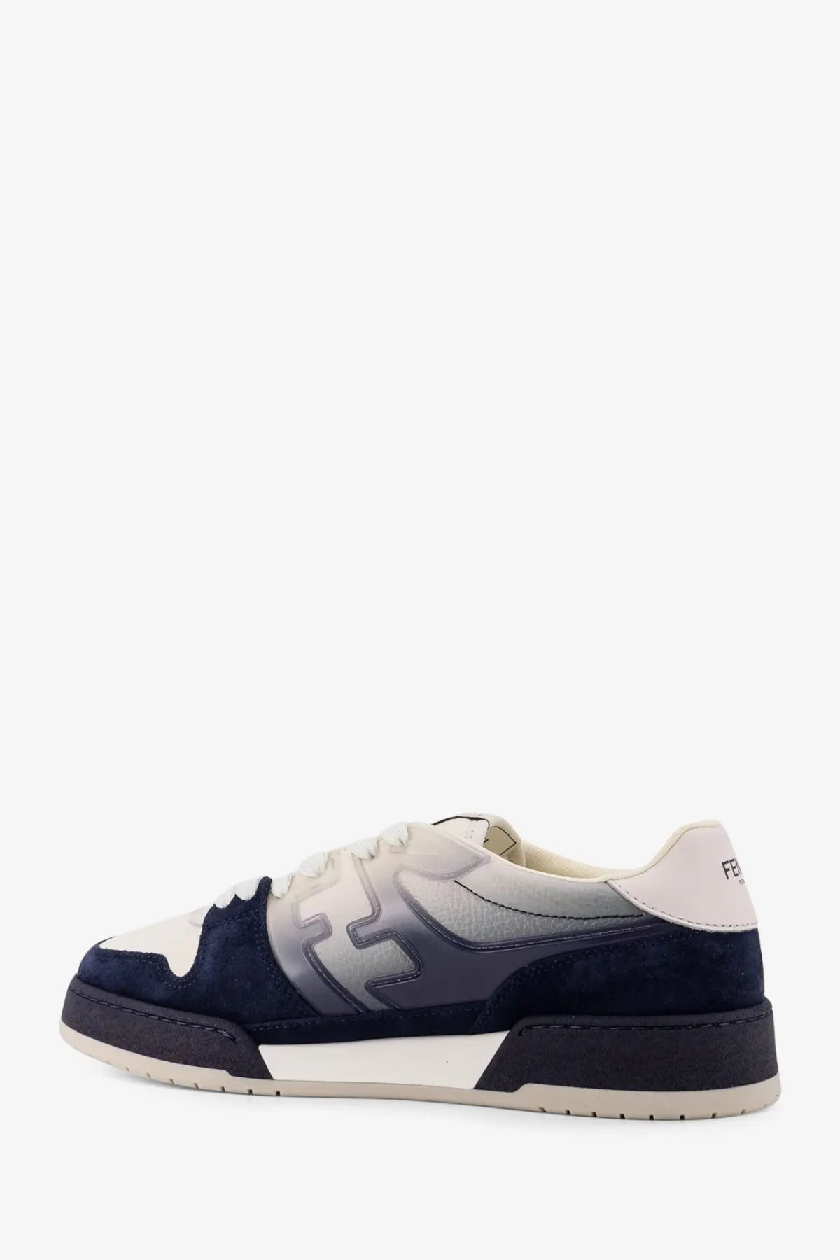 Fendi men’s match leather sneakers white in navy and white suede with gradient logo detail on the side