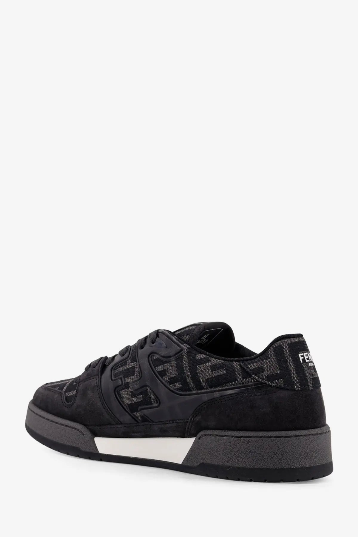 Black fendi men’s match sneakers in textured suede with ff jacquard fabric and white midsole stripe