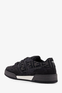 Black fendi men’s match sneakers in textured suede with ff jacquard fabric and white midsole stripe