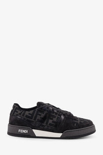 Fendi men’s match sneakers in black suede with ff jacquard pattern and white stripe along the midsole