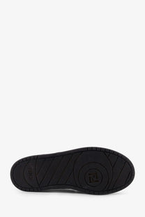 Black rubber sole with embossed fendi logo and diagonal tread on fendi men’s match grey ff jacquard sneakers