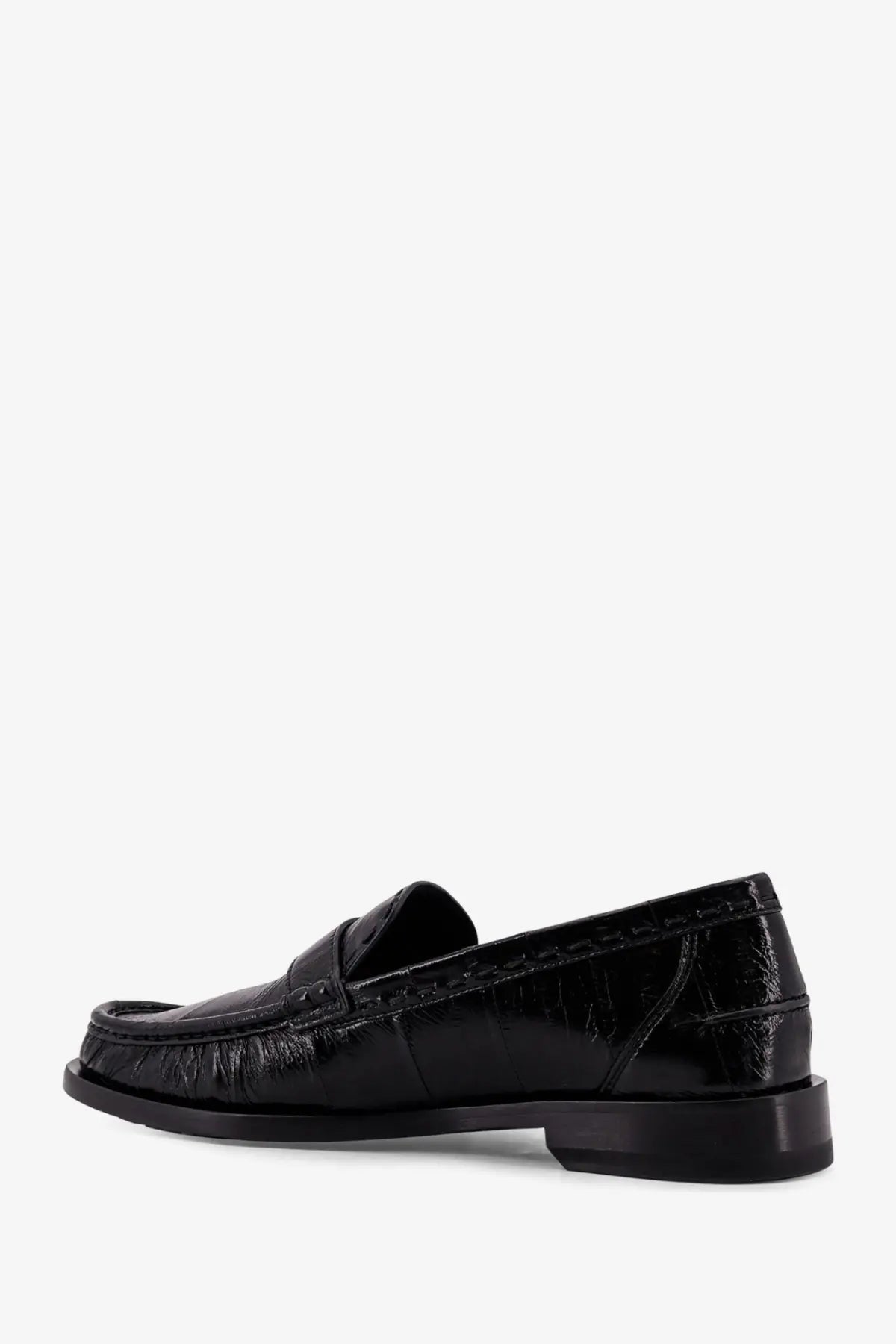 Fendi men’s missina leather loafer in black patent leather with glossy finish and subtle crocodile texture