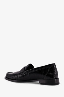 Fendi men’s missina leather loafer in black patent leather with glossy finish and subtle crocodile texture