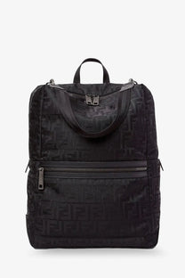 Black fendi men’s padded ff nylon backpack with tonal logo print metallic hardware and dual carrying handles