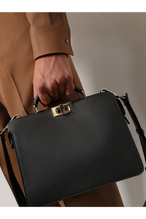 Fendi men’s peekaboo iseeu small beige leather crossbody bag with black pebbled leather briefcase style and gold clasp