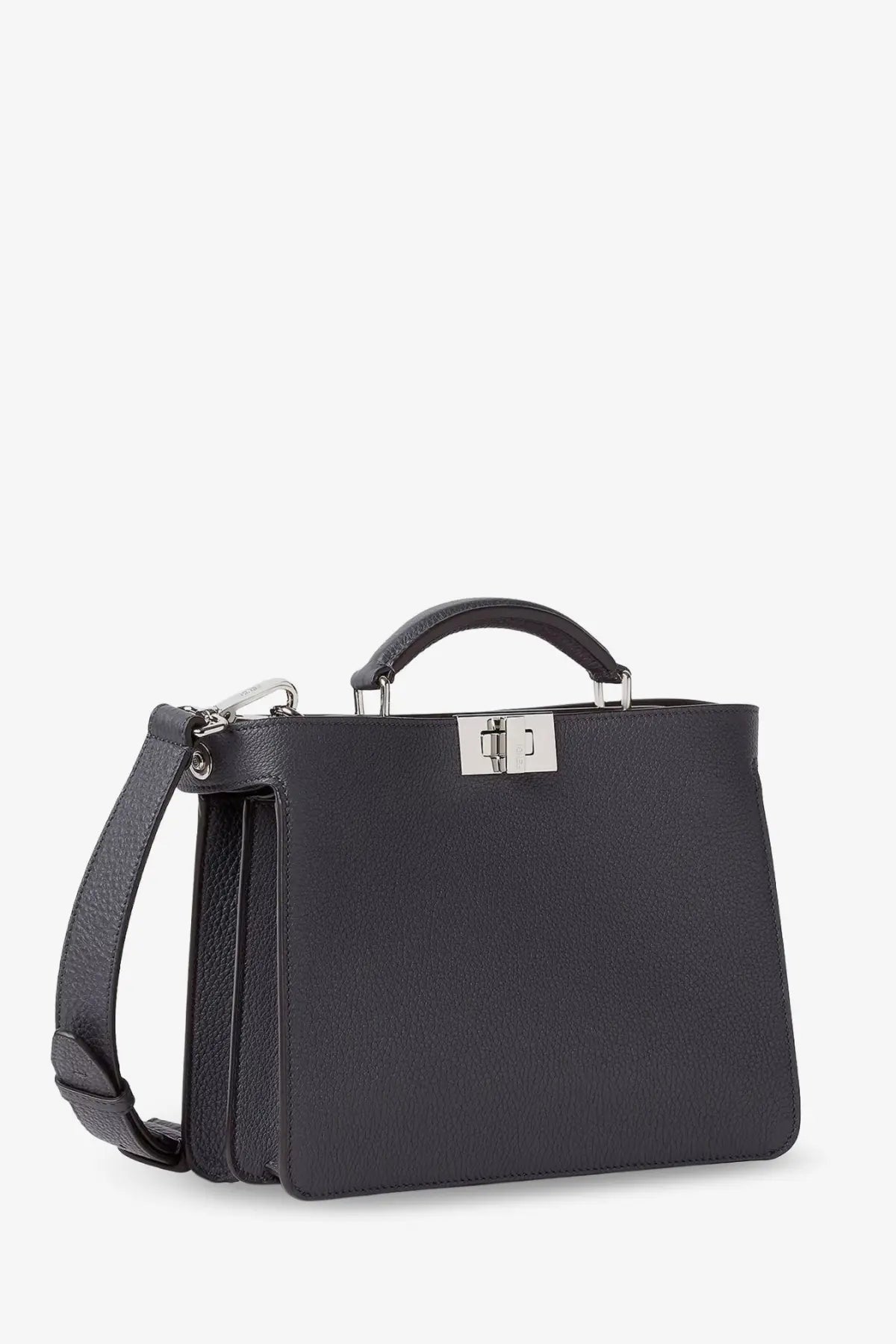 Black leather fendi men’s peekaboo iseeu small crossbody bag with silver-tone clasp and top handle