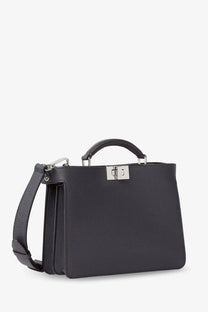 Black leather fendi men’s peekaboo iseeu small crossbody bag with silver-tone clasp and top handle