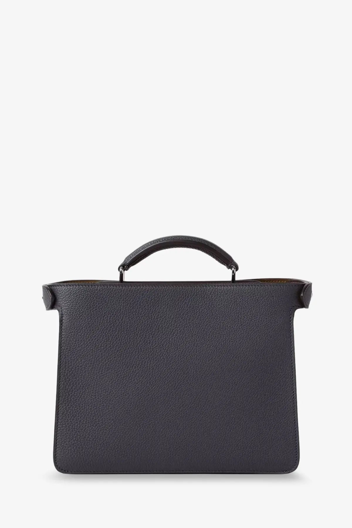 Fendi men’s peekaboo iseeu small black pebbled leather handbag with top handle and structured rectangular shape