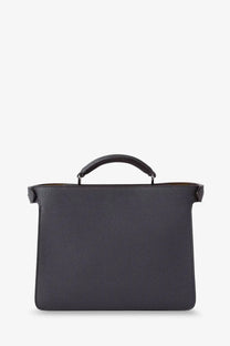 Fendi men’s peekaboo iseeu small black pebbled leather handbag with top handle and structured rectangular shape