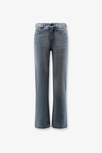 Fendi men’s high-waisted straight-leg denim jeans in faded gray wash with classic stitching and button closure