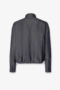 Dark gray denim jacket with stand-up collar and elasticated hem from fendi men’s reversible denim jacket blue collection