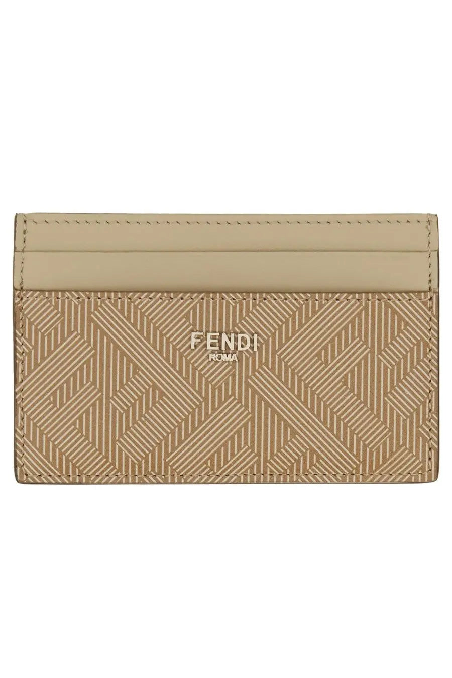 Beige Fendi men’s shadow card holder with geometric pattern and stitched edges in premium leather material