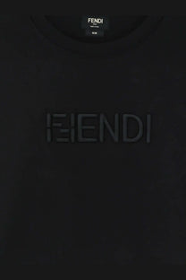 Fendi men’s slim fit black cotton t-shirt with a subtle embossed logo across the chest