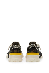 Fendi men’s sneaker flow multicolor black and yellow with bold ff logo and white heel zipper details visible from the back