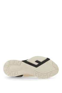 Fendi men’s sneaker flow cream-colored with black logo accents and textured sole for stylish casual wear
