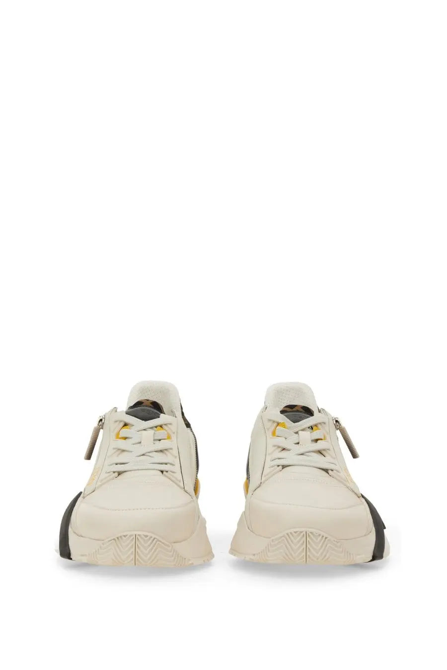 Fendi men’s sneaker flow multicolor cream leather with black and gold accents and chunky sole design