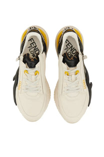 Fendi men’s sneaker flow multicolor with white leather, black and yellow accents, chunky sole, and bold branding