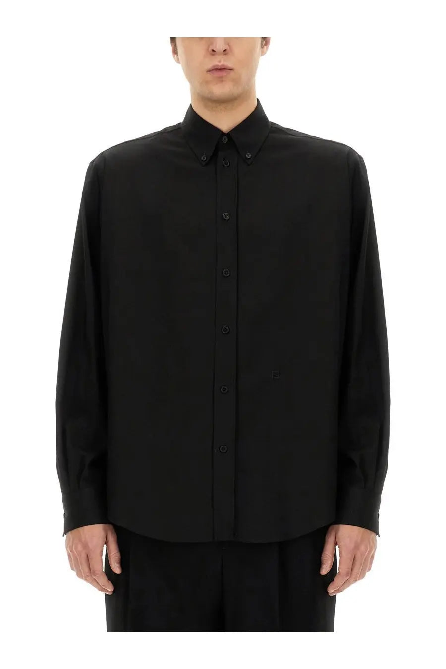Fendi men’s tailor made black button-down shirt with a crisp collar and subtle texture in premium fabric