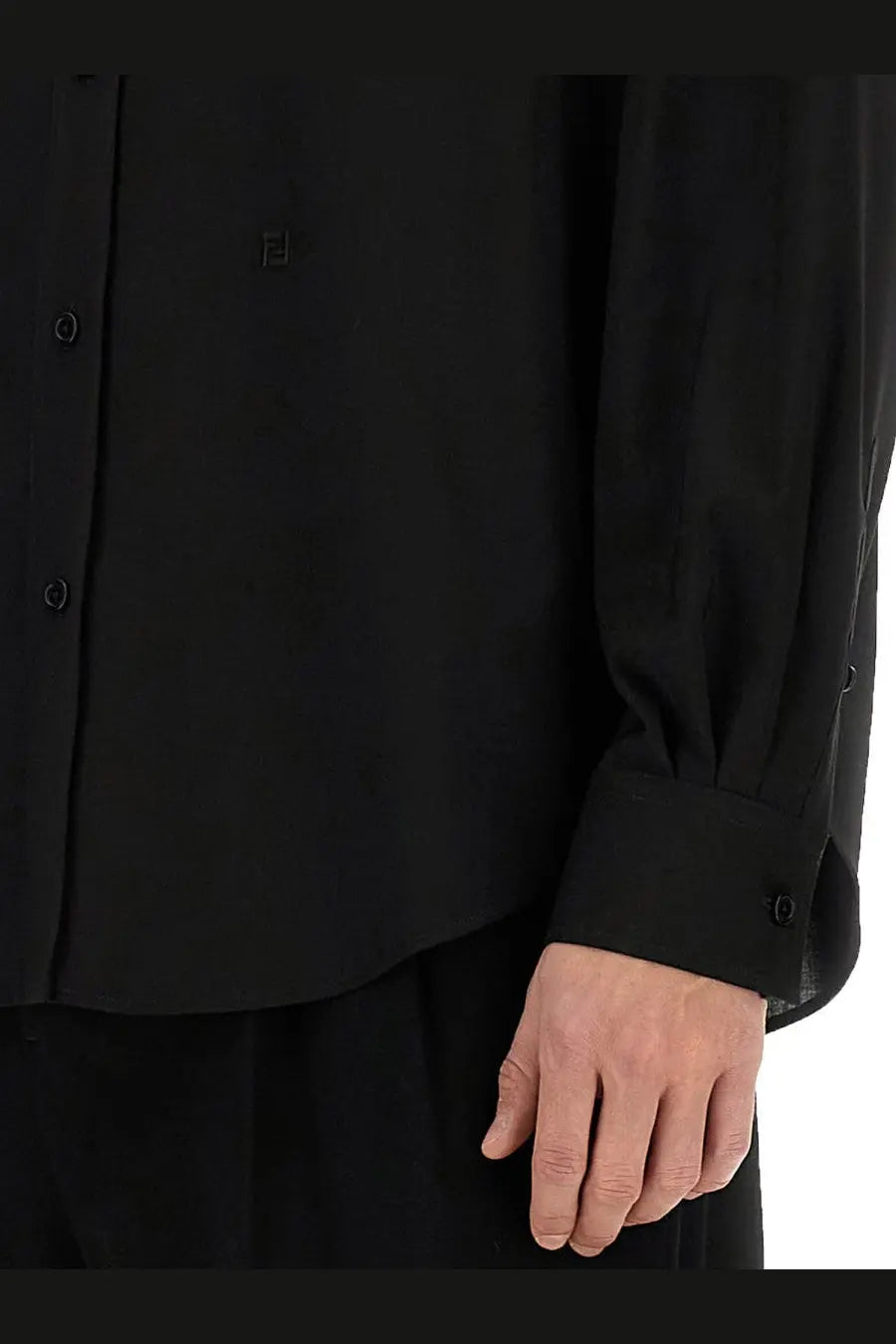 Fendi men’s tailor made black long-sleeved button-up shirt with subtle embroidered logo on the chest