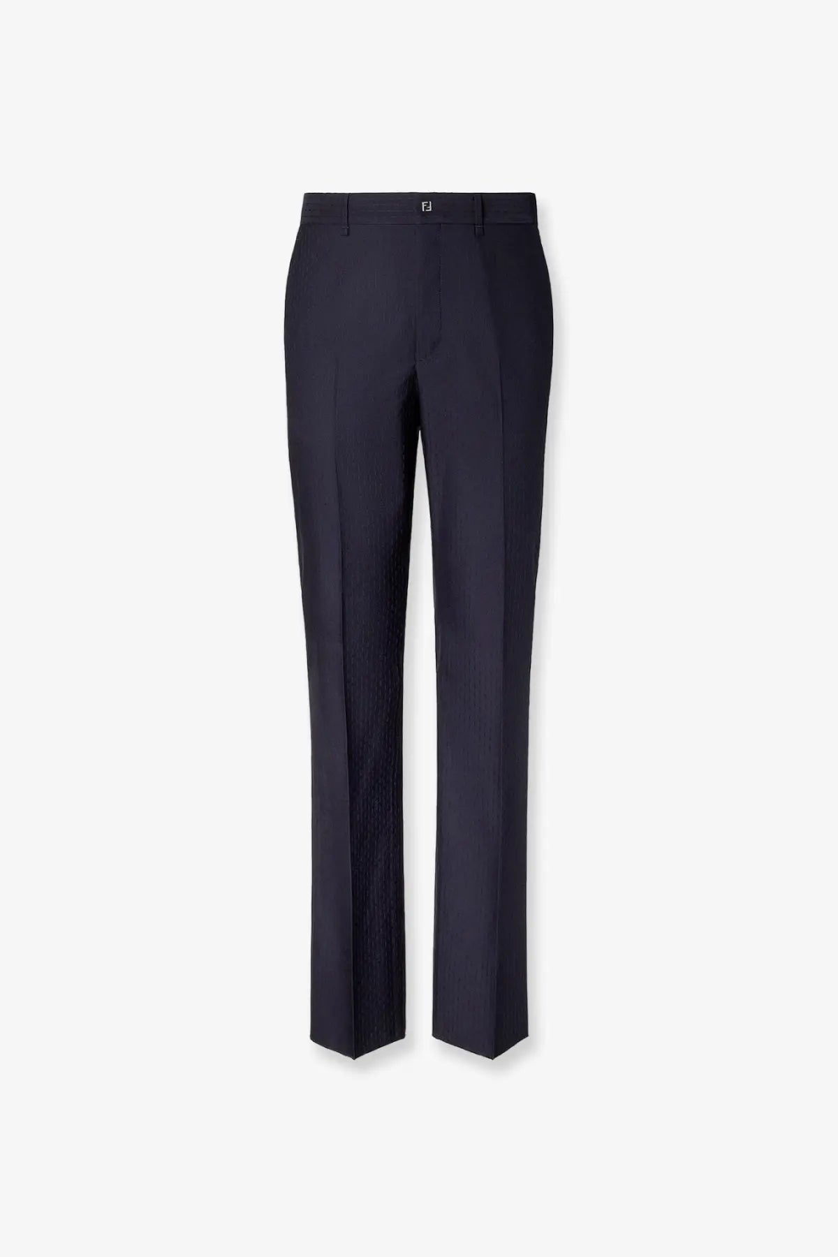 Fendi men’s dark navy wool tailored trousers with subtle vertical stripes and a sleek straight-leg cut