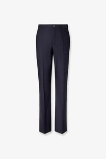 Fendi men’s dark navy wool tailored trousers with subtle vertical stripes and a sleek straight-leg cut