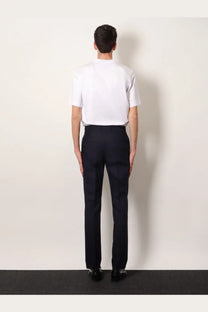 Navy blue tailored wool trousers with tonal stitching for men by Fendi shown from the back side