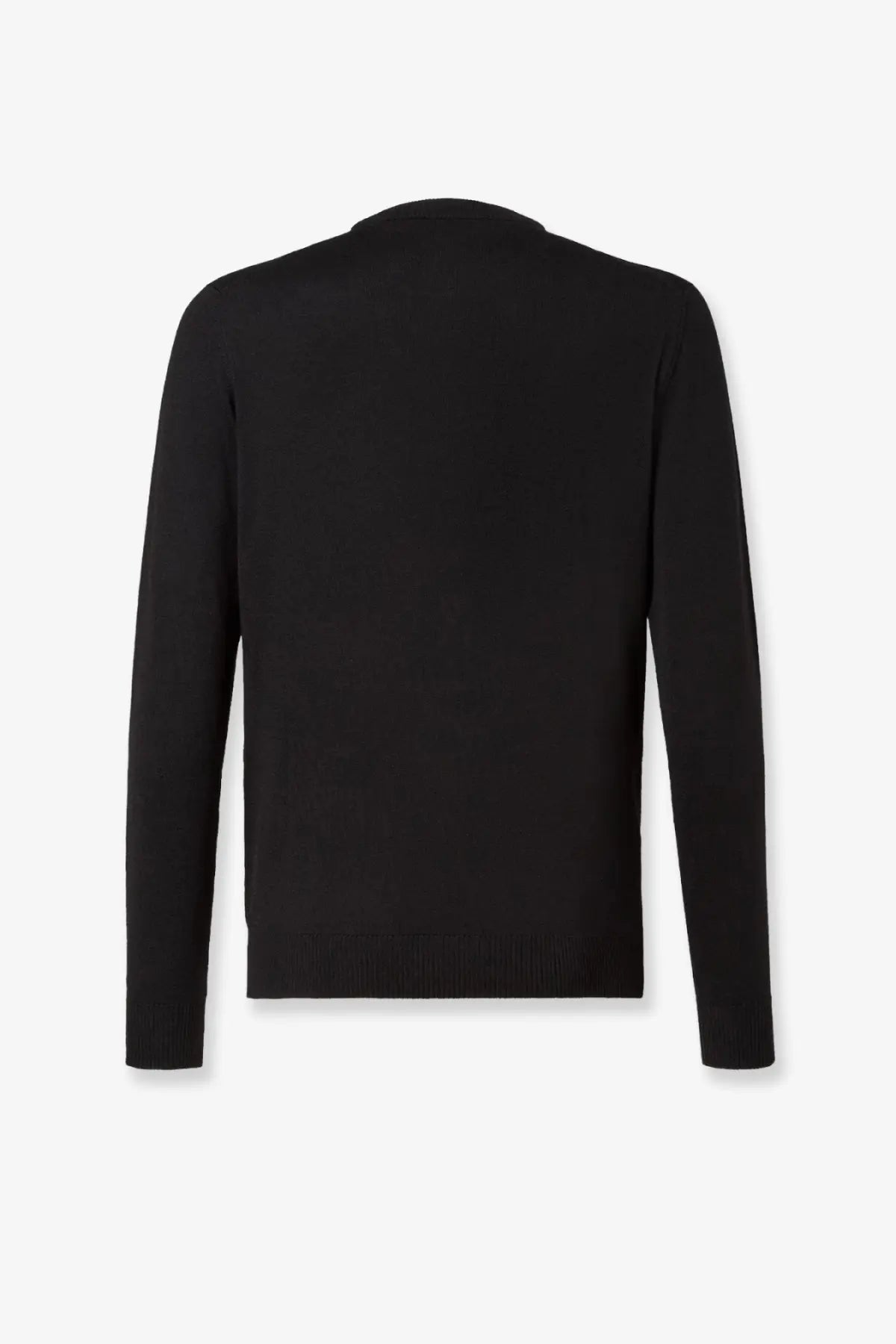 Fendi men’s black crewneck sweater made of virgin wool with ribbed cuffs and hem for a classic fit