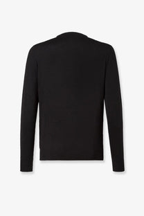 Fendi men’s black crewneck sweater made of virgin wool with ribbed cuffs and hem for a classic fit