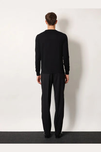 Fendi men’s black virgin wool long-sleeved knit sweater with crew neck front view