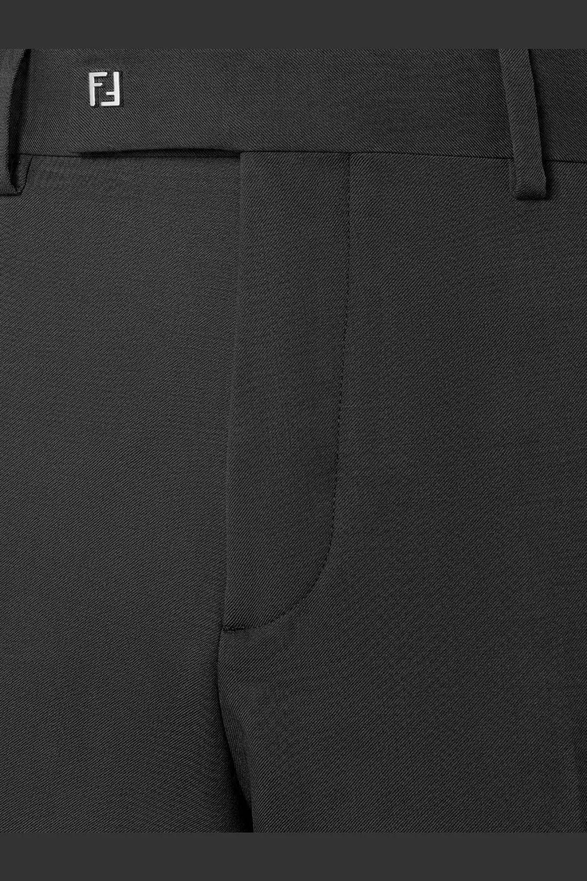 Black fendi men’s virgin wool trousers with subtle textured weave and sleek tailored fit
