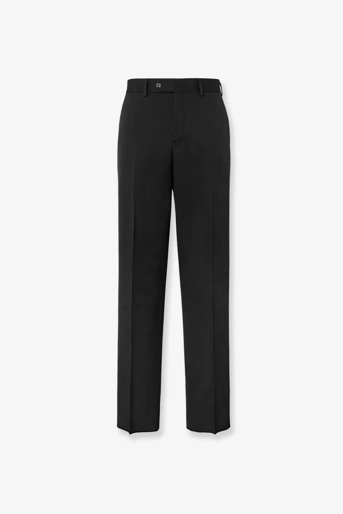 Fendi men’s black virgin wool tailored trousers with a sleek straight-leg cut and subtle front pleats