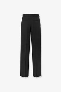 Fendi men’s black virgin wool tailored trousers with straight-leg cut and subtle pleats at the back side