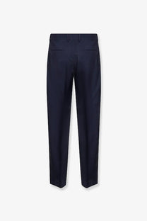 Fendi men’s virgin wool trousers blue navy tailored with sleek straight-leg cut and subtle stitching details