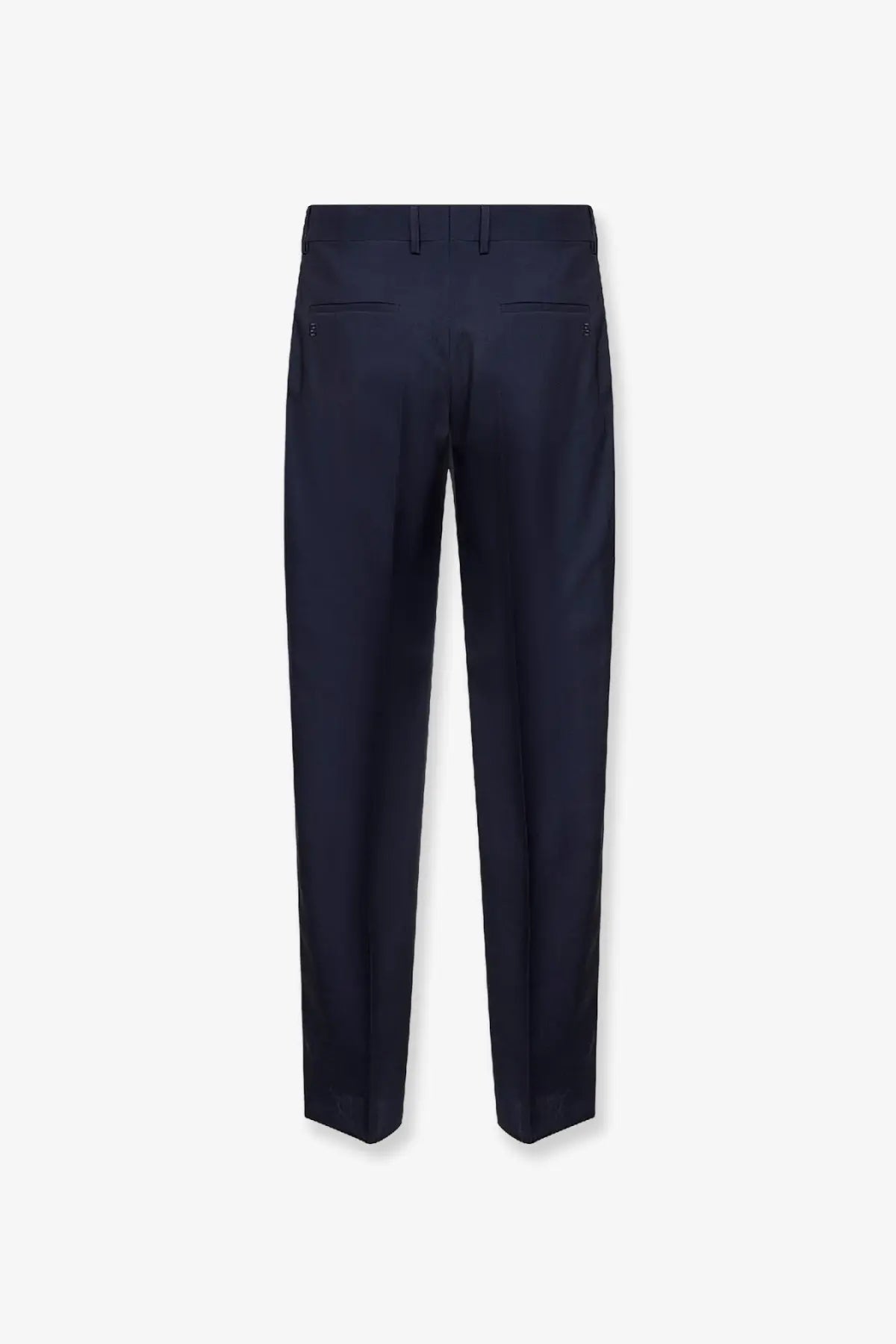 Fendi men’s navy blue tailored virgin wool trousers with a sleek straight-leg cut and subtle stitching details