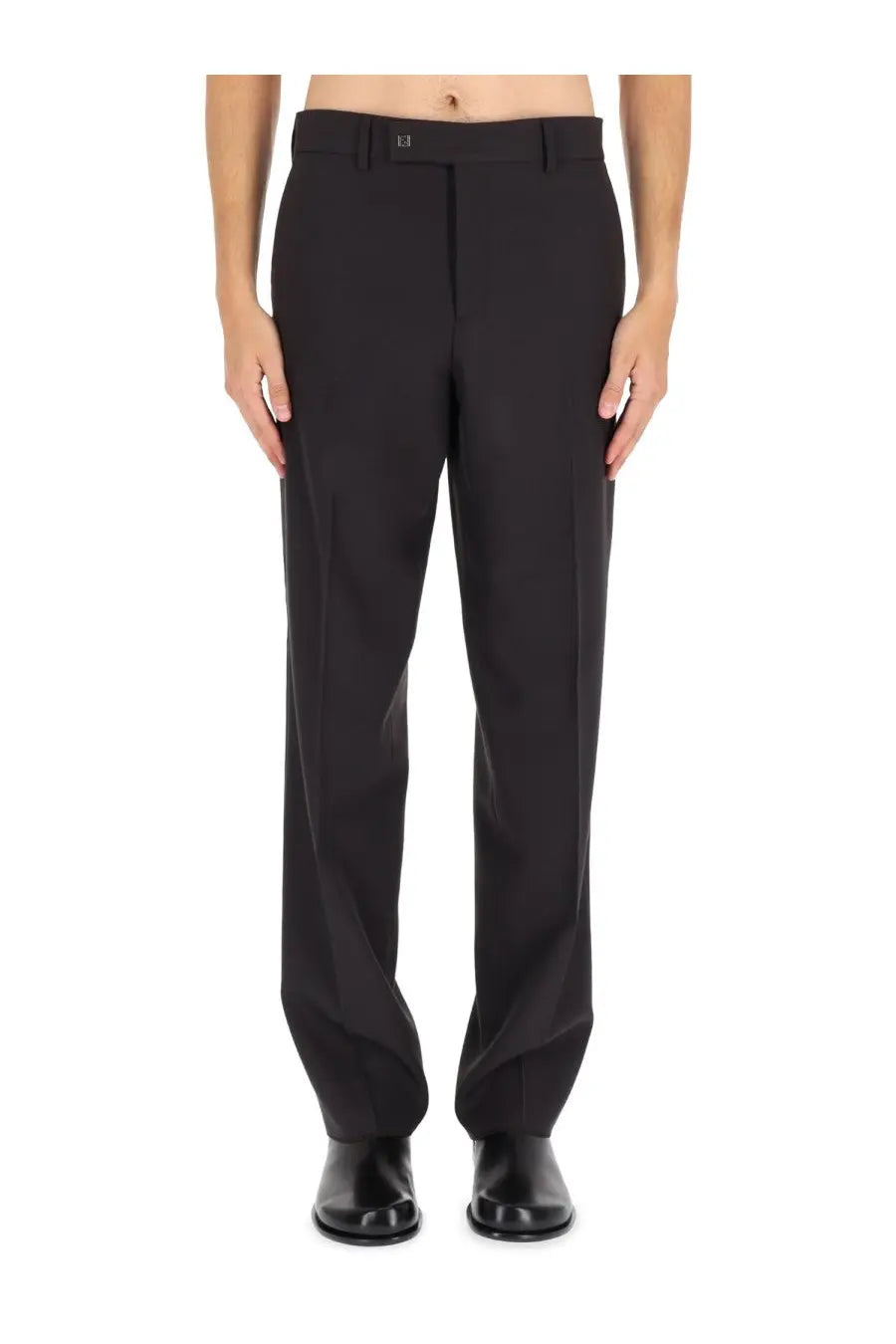 Black tailored trousers with a sleek straight-leg cut and subtle creases from fendi men’s wool blend pants brown
