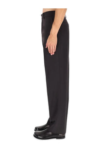 Black tailored straight-leg trousers with subtle creasing in wool blend fabric from fendi mens brown pants collection