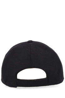 Fendi men’s black wool and cashmere baseball hat with classic design and adjustable strap shown from the back